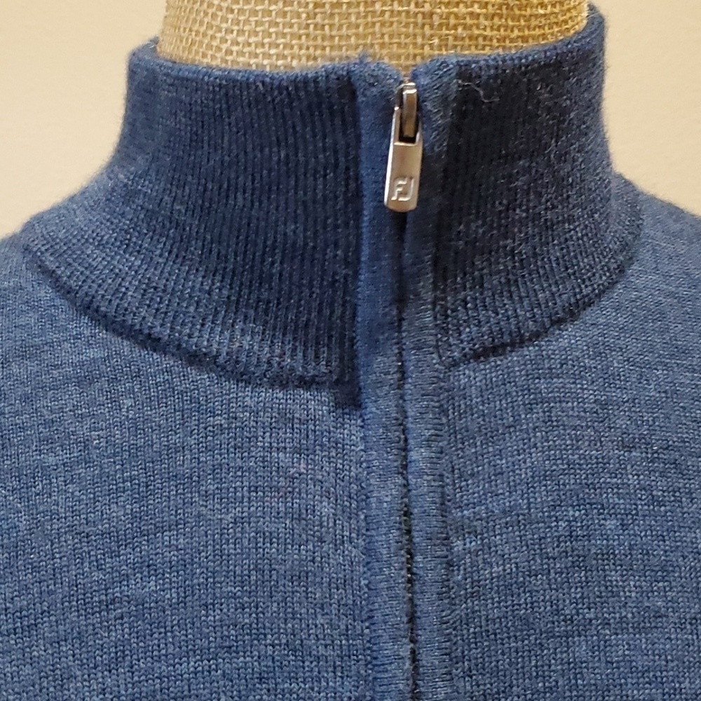Footjoy blue wool fully lined outdoor knit sweater 1/4 zip - Picture 2 of 8